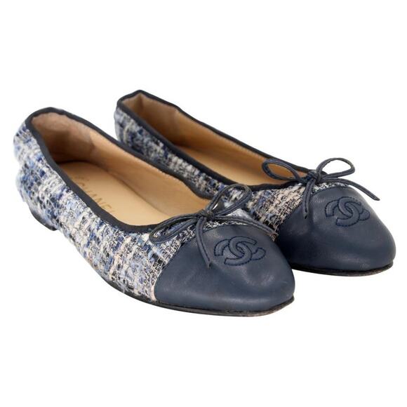 Chanel Tweed 37c Classic Leather Ballerina Ballet Flats CC-S0207P-C004 - Picture 5 of 11